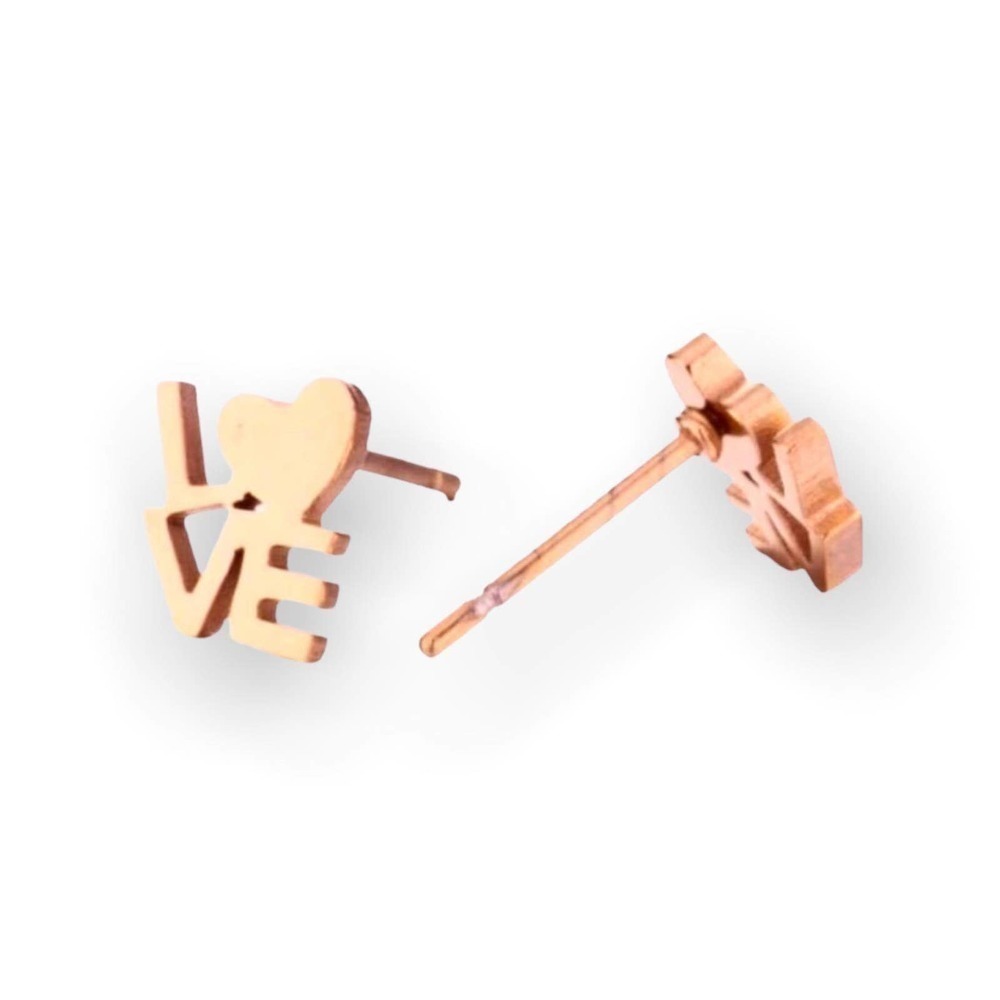 Rose Gold Love Heart Stud Earrings